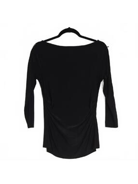 Cache Black Boatneck 3/4 Sleeve Ruched Top Gold Zippers Down Arms Size Small